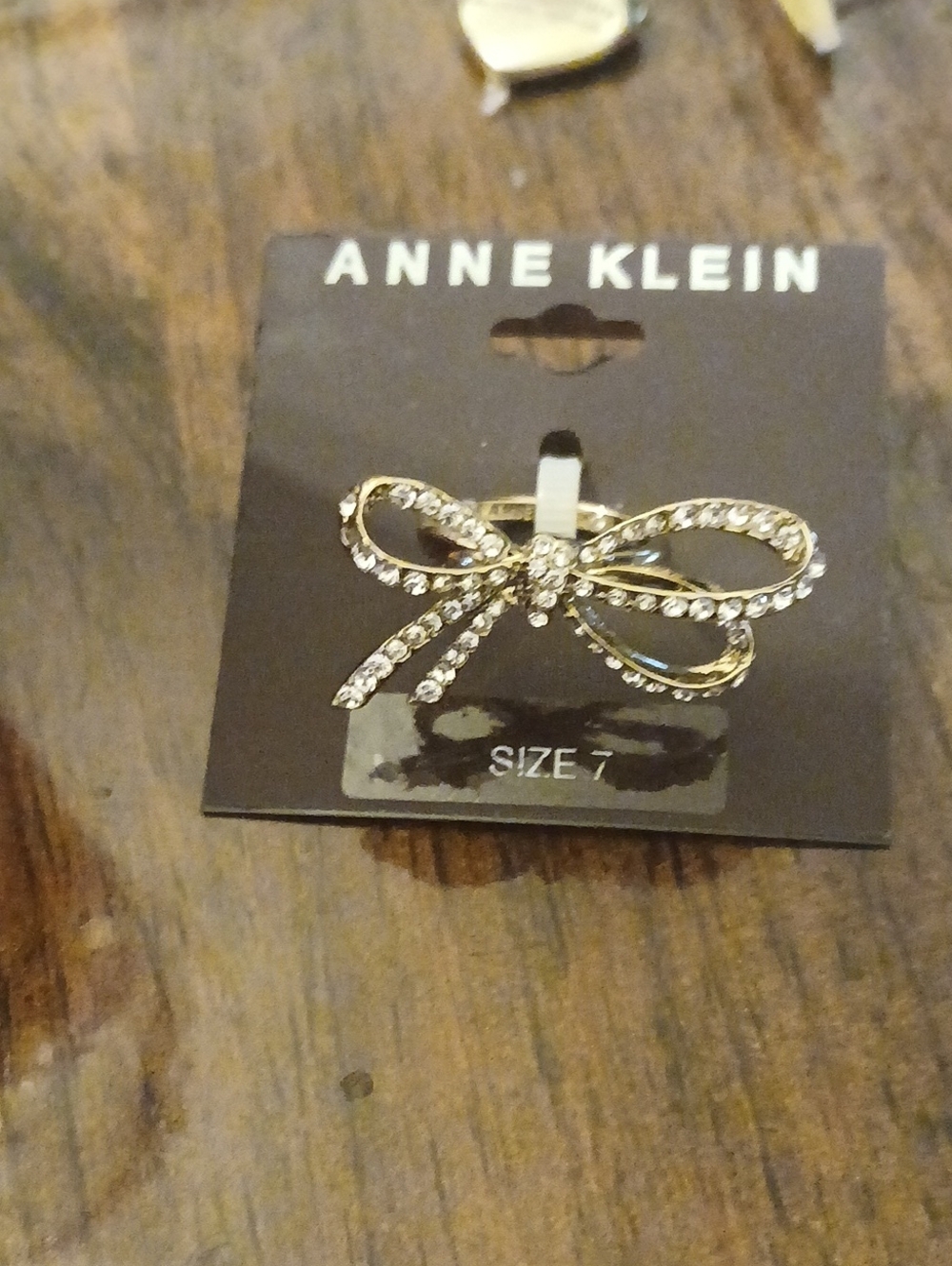 Anne Klein Gold Bow Ring with Clear Crystals
